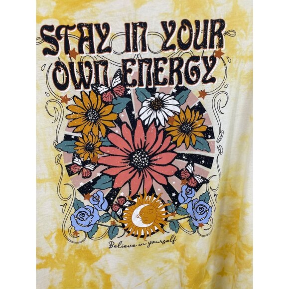 Ultra Flirt Yellow Tie-Dye Graphic Print T-shirt Short Sleeve Womens Size Small - Picture 4 of 8